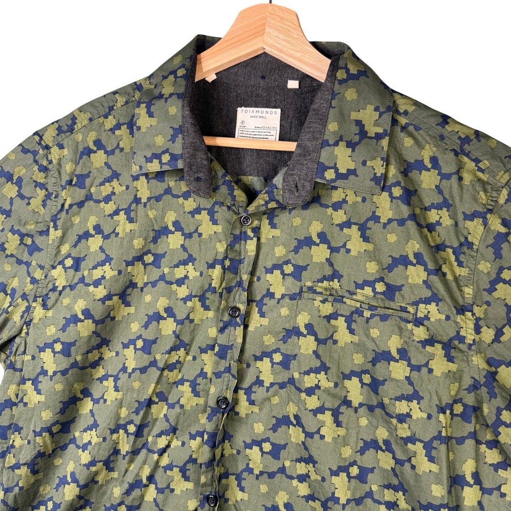 7 Diamonds Hideaway SMK-5416 Mens 2XL Green Pixel Camo Short Sleeve Button Shirt